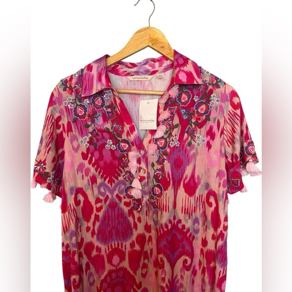 SOFT SURROUNDINGS embroidered pink Palace Maxi Dress Pink S - Picture 3 of 10